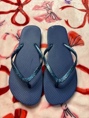 Blue Glitter Strap Women's Flip Flop Sandals